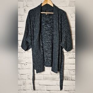 Dex Belted Knit Cardigan Blue Green Open Front Cozy Layering Sweater